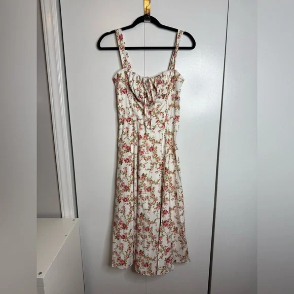 Commense Rosebud Floral Midi Sundress White Pink Slit Corset Small NWT - Picture 4 of 15